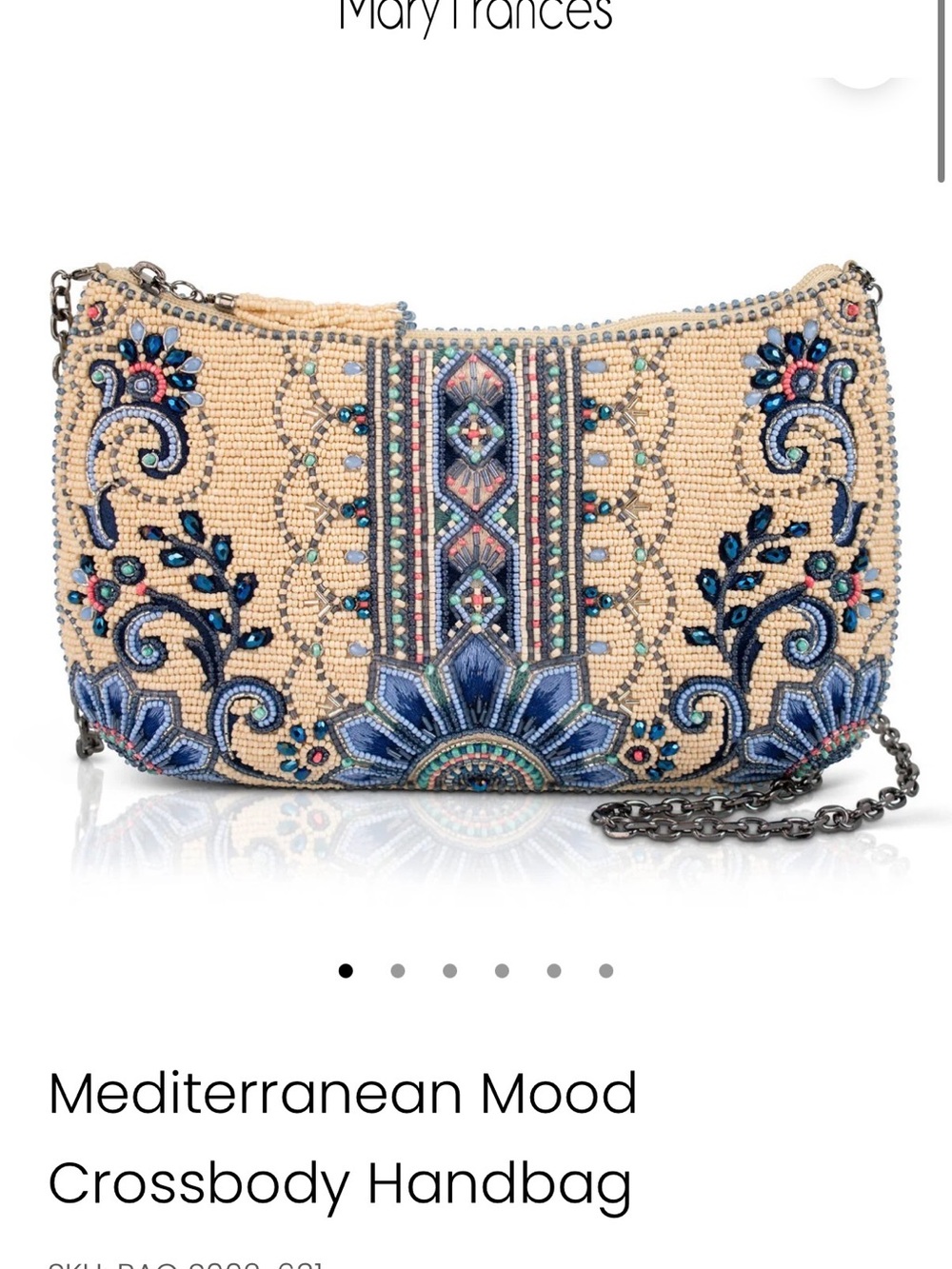 Mary Frances Beige and Blue Beaded Crossbody Bag